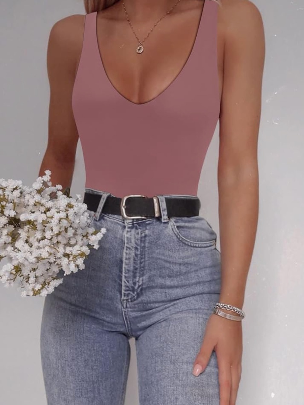 Women's Mauve Plunge Tank Thong Bodysuit